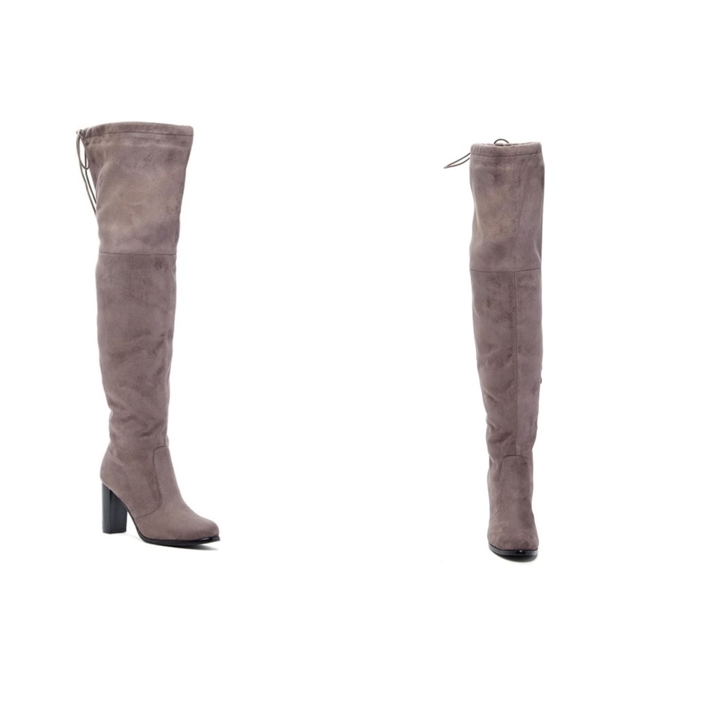 Over the knee suede boots.